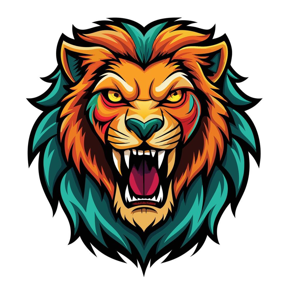 lion head with angry eyes, angry lion head mascot illustration vector