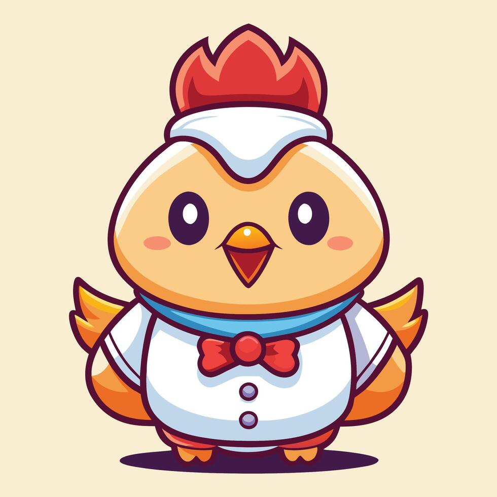 cartoon chicken with a chef hat and bow tie vector