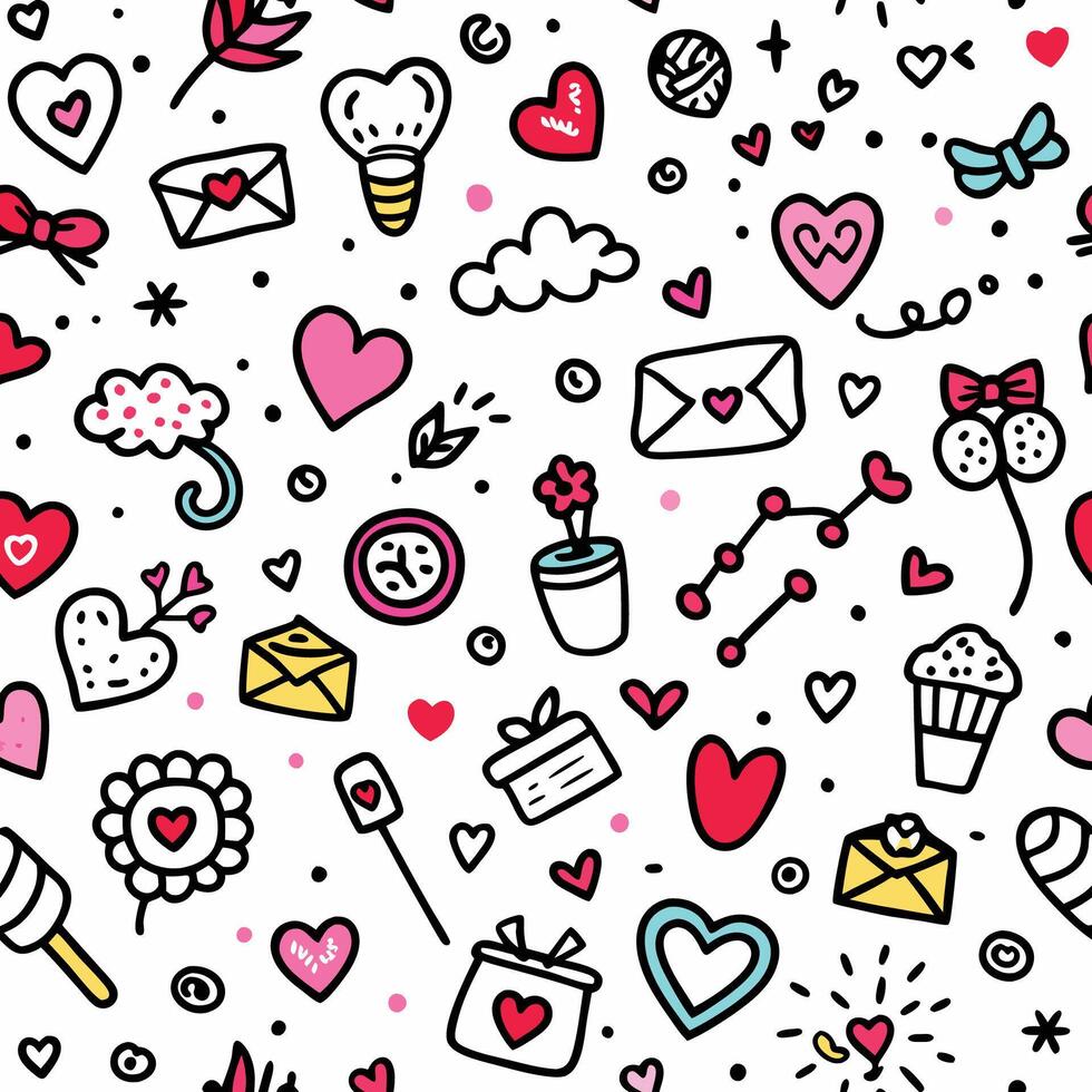 valentine's day seamless pattern with hearts other items vector