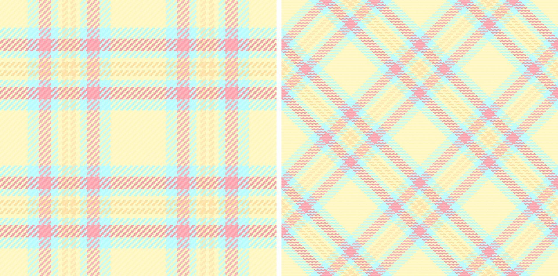 Pastel plaid patterns Two seamless designs in soft pink, yellow, and blue. Perfect for textile prints, wallpapers, scrapbooking, or website backgrounds. vector