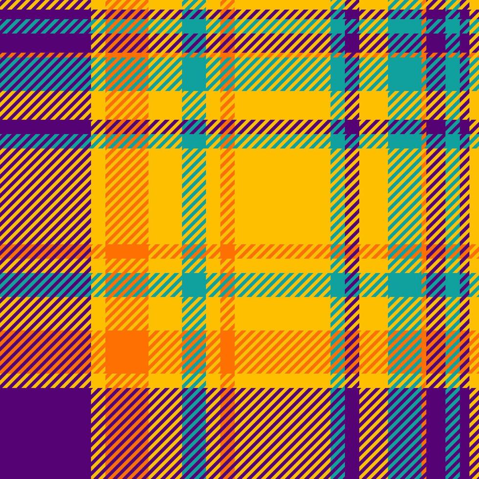 Stylish pattern fabric, quiet texture plaid tartan. Plank seamless background textile check in golden poppy and purple colors. vector