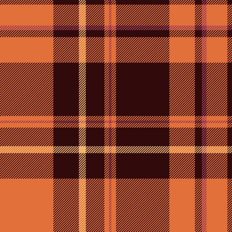 Warm autumnal plaid pattern in rich orange and dark brown hues. Perfect for fallthemed designs, textiles, and backgrounds. Evokes feelings of warmth, comfort, and rustic charm. vector