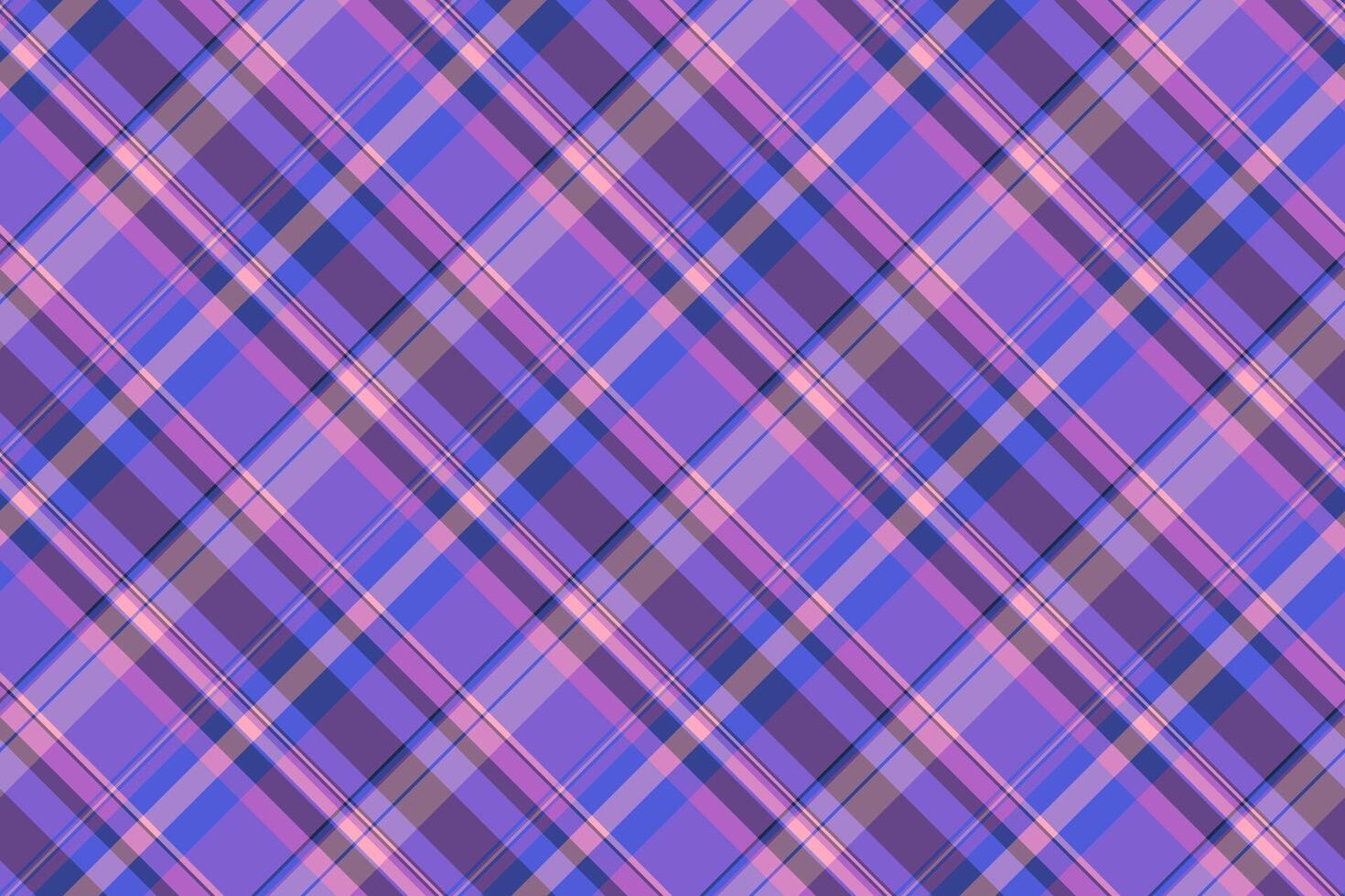 Elegant diagonal plaid pattern in soft purple, pink, and blue hues. Perfect for textile designs, backgrounds, or wrapping paper. vector
