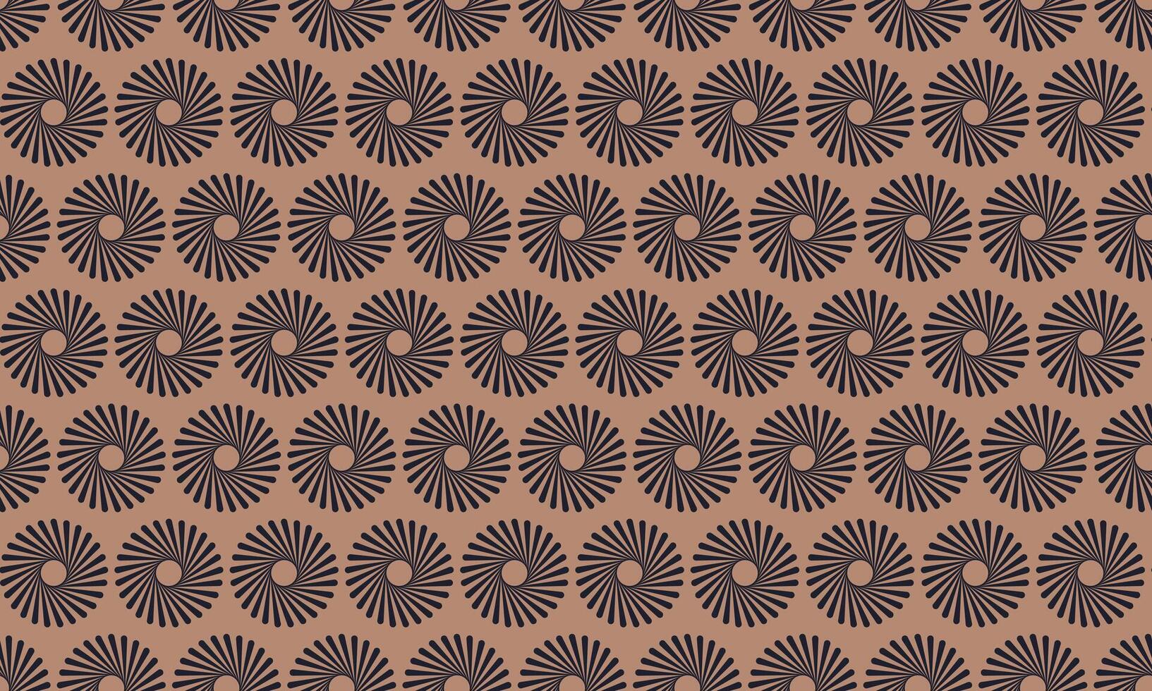 Elegant geometric textile design featuring a repeating pattern of dark brown sunburst motifs on a light brown background. Ideal for fabric prints, wallpaper, packaging, or website backgrounds. vector