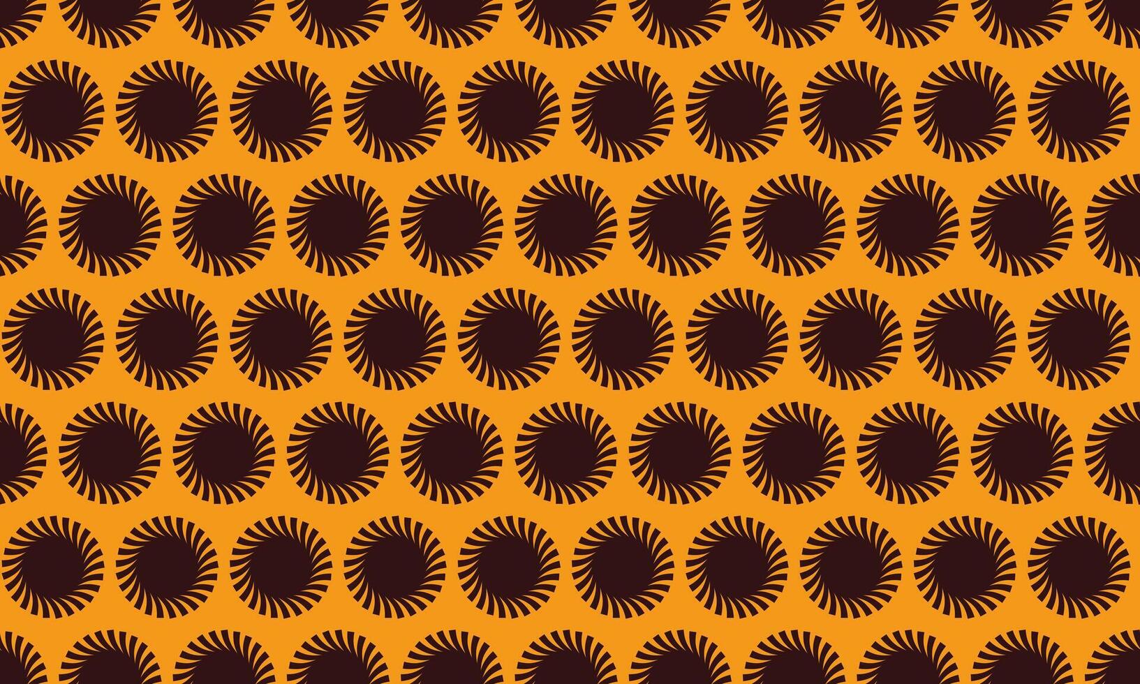 Vibrant abstract pattern featuring repeating dark brown sunburst circles on an orange background. Perfect for textile design, website backgrounds, or any project needing a bold, geometric aesthetic. vector