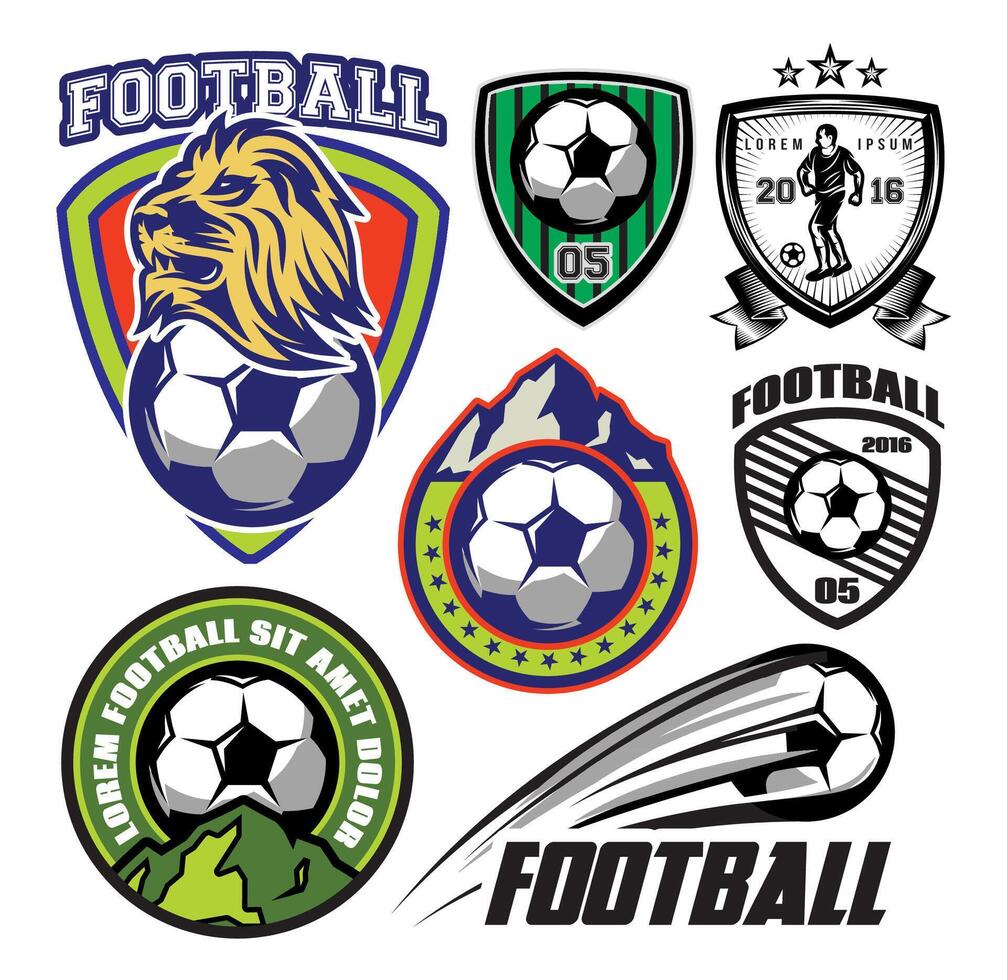 set of template sports logos and design elements on theme football vector