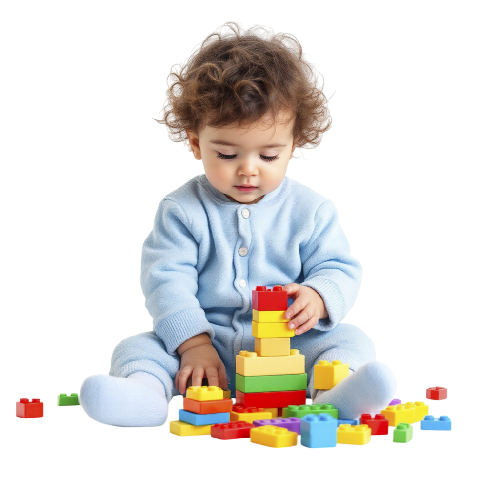 A baby playing with blocks on a black background png