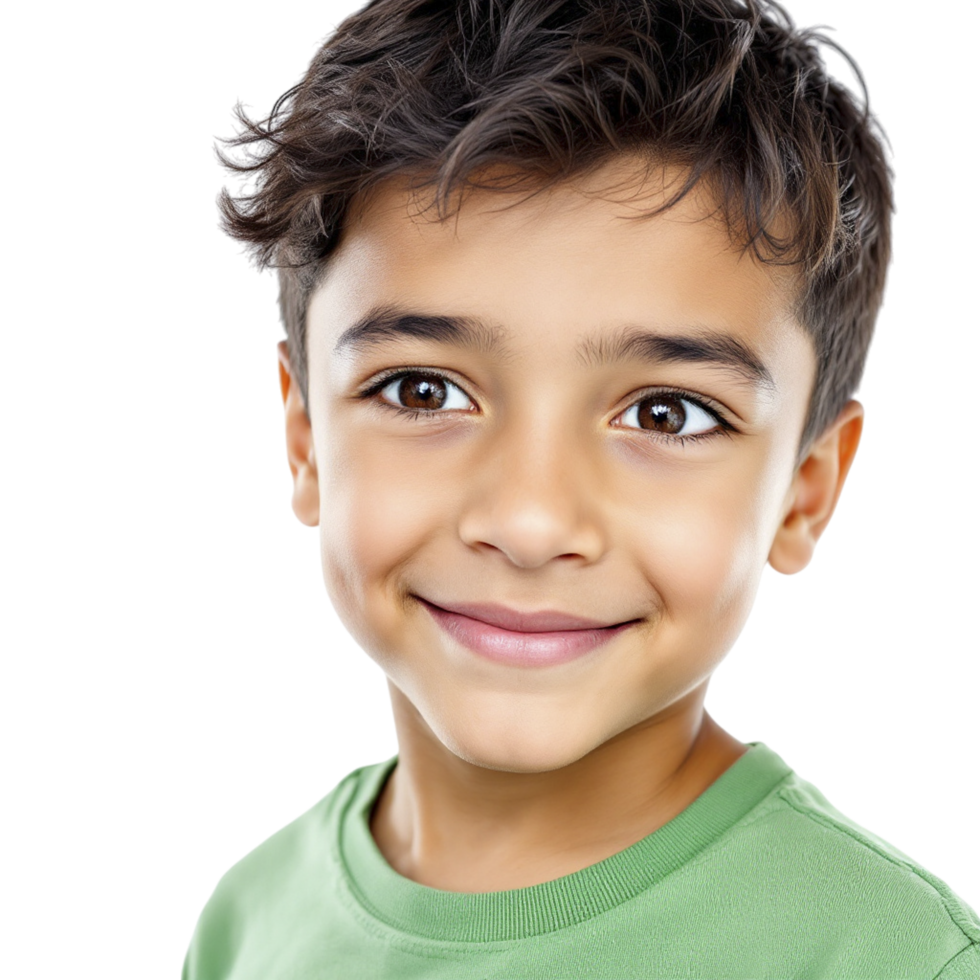 A young boy with brown hair and a green shirt png