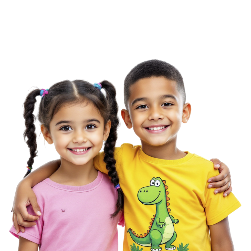 Two children are smiling and posing for the camera png