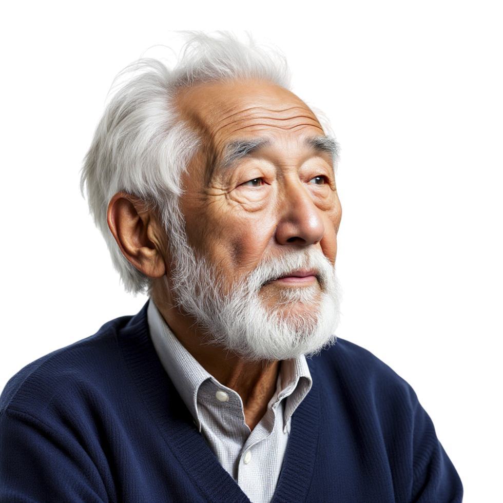 An older man with a white beard and a blue sweater png