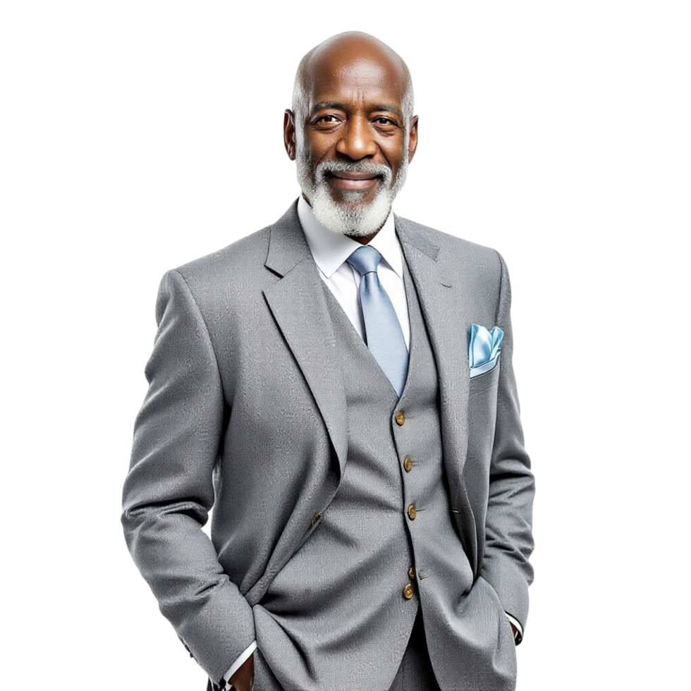 A man in a suit and tie standing in front of a black background png