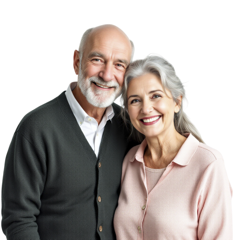 An older couple smiling and posing for the camera png