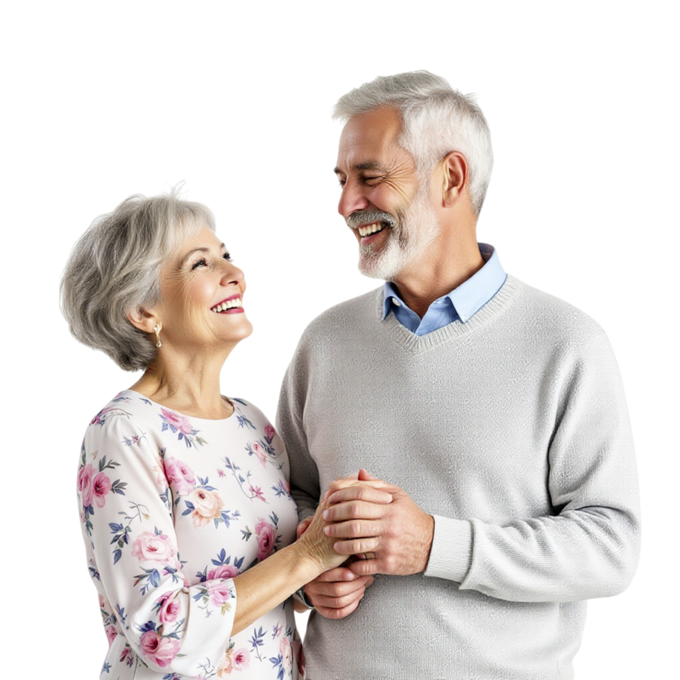 An older couple is smiling and laughing together png