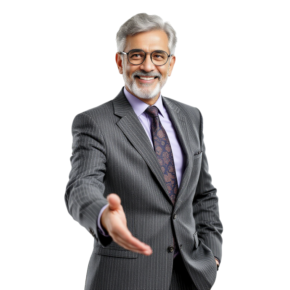 A man in a suit and tie is giving a handshake png