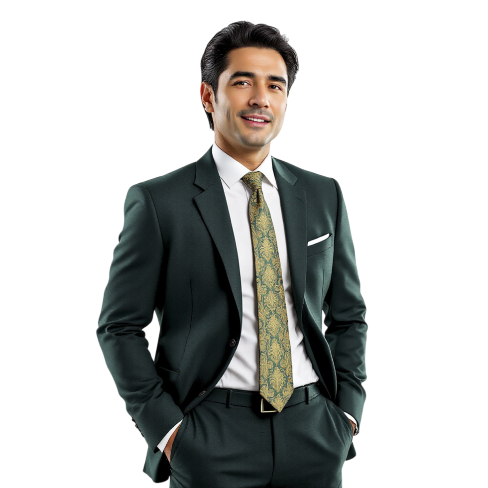 A man in a green suit and tie png