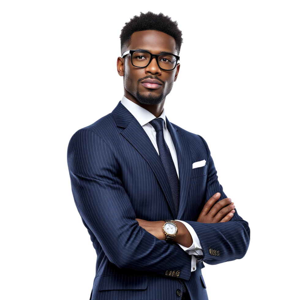 A man in a suit and glasses png