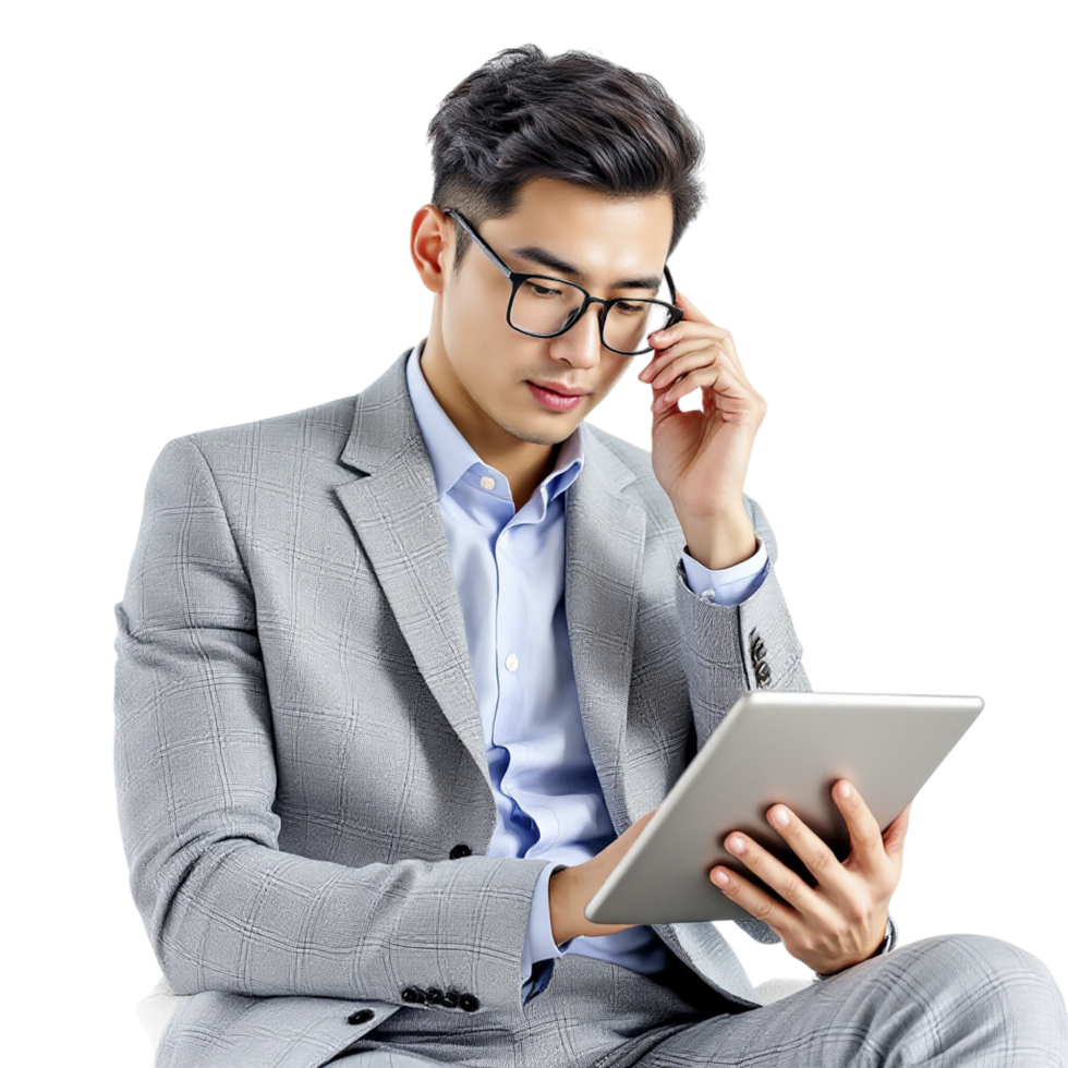 Asian businessman using tablet computer png