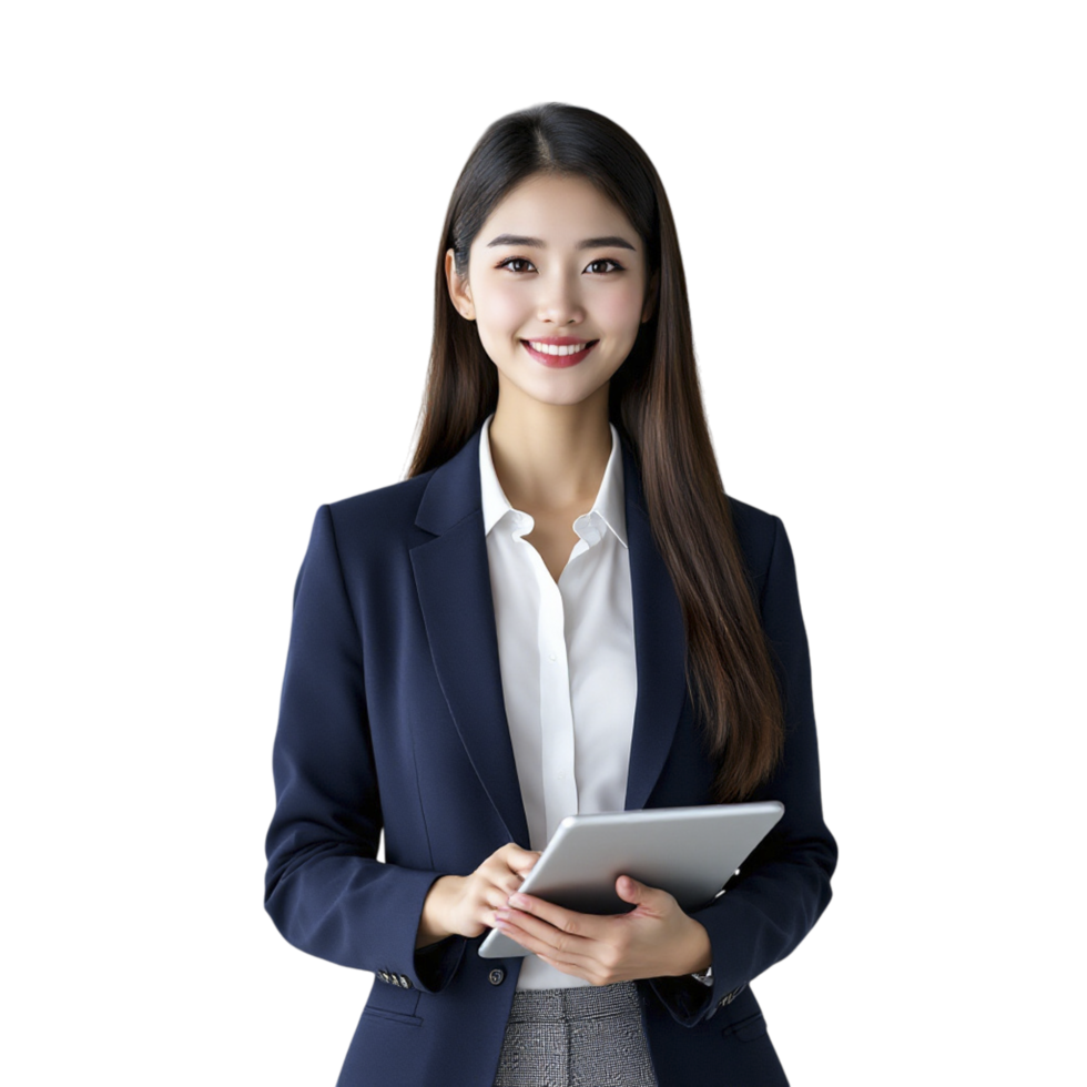 Asian business woman holding tablet computer png