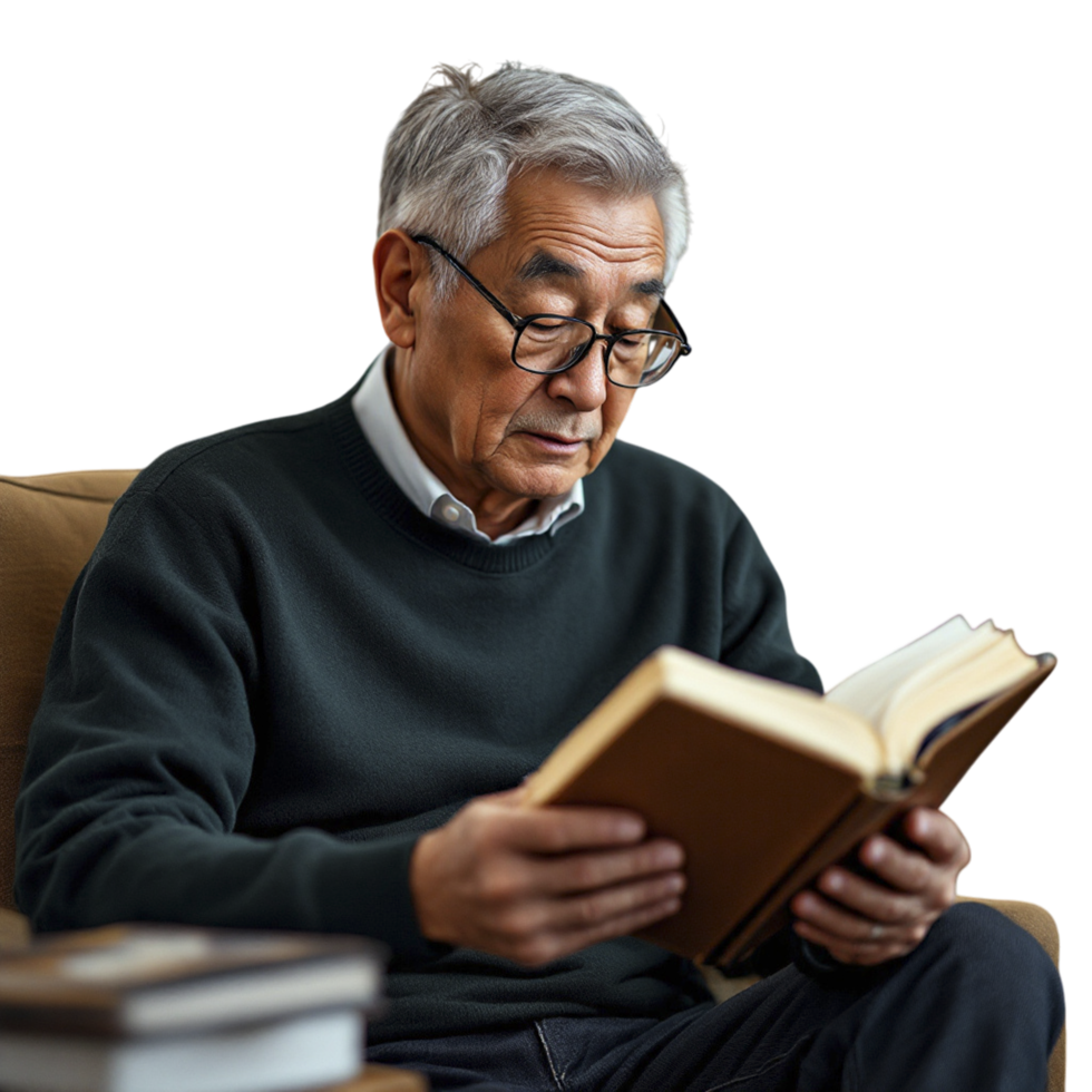An older man is reading a book png