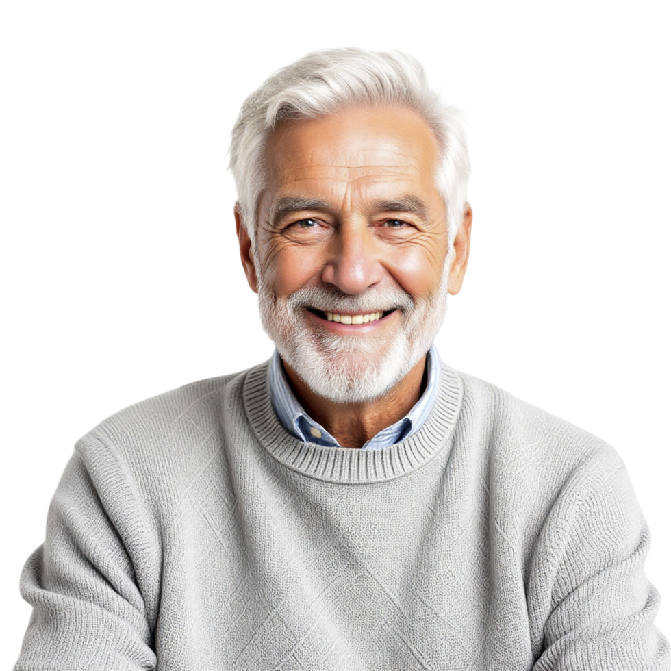 A man with a white beard and grey sweater png
