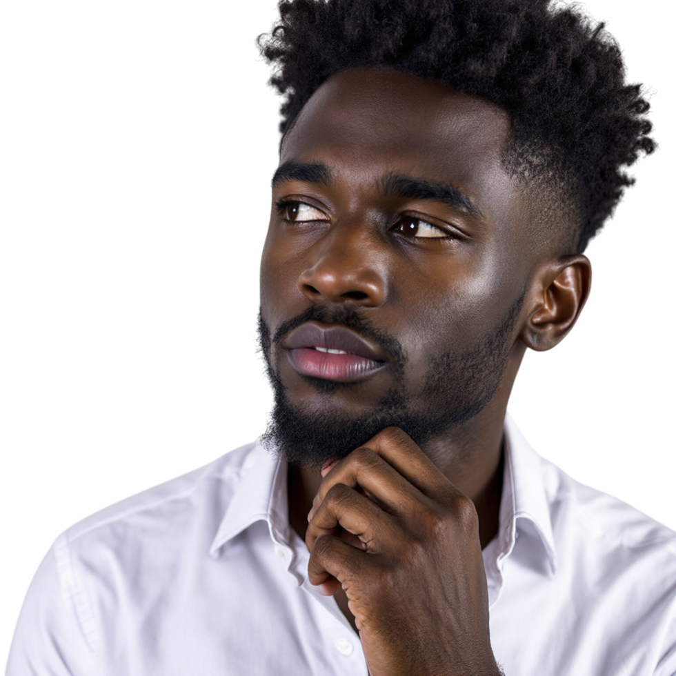A young black man with a beard and a white shirt png