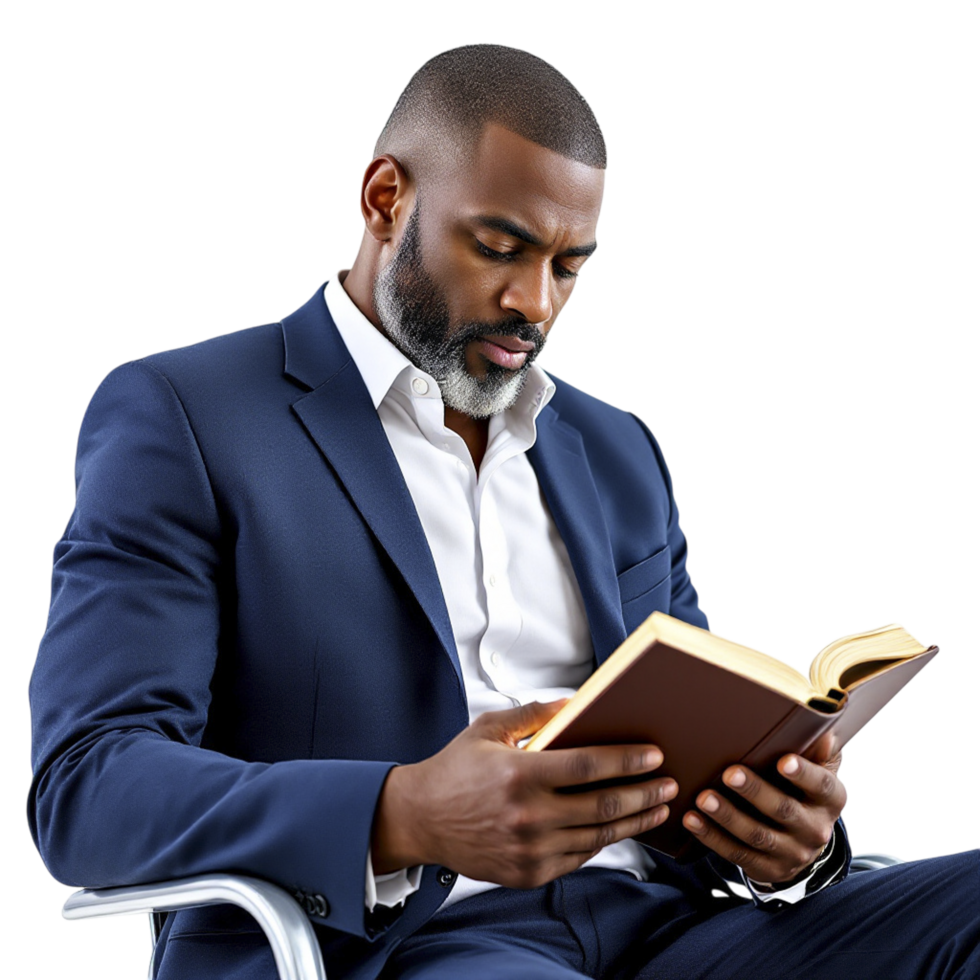 A man in a suit is reading a book png