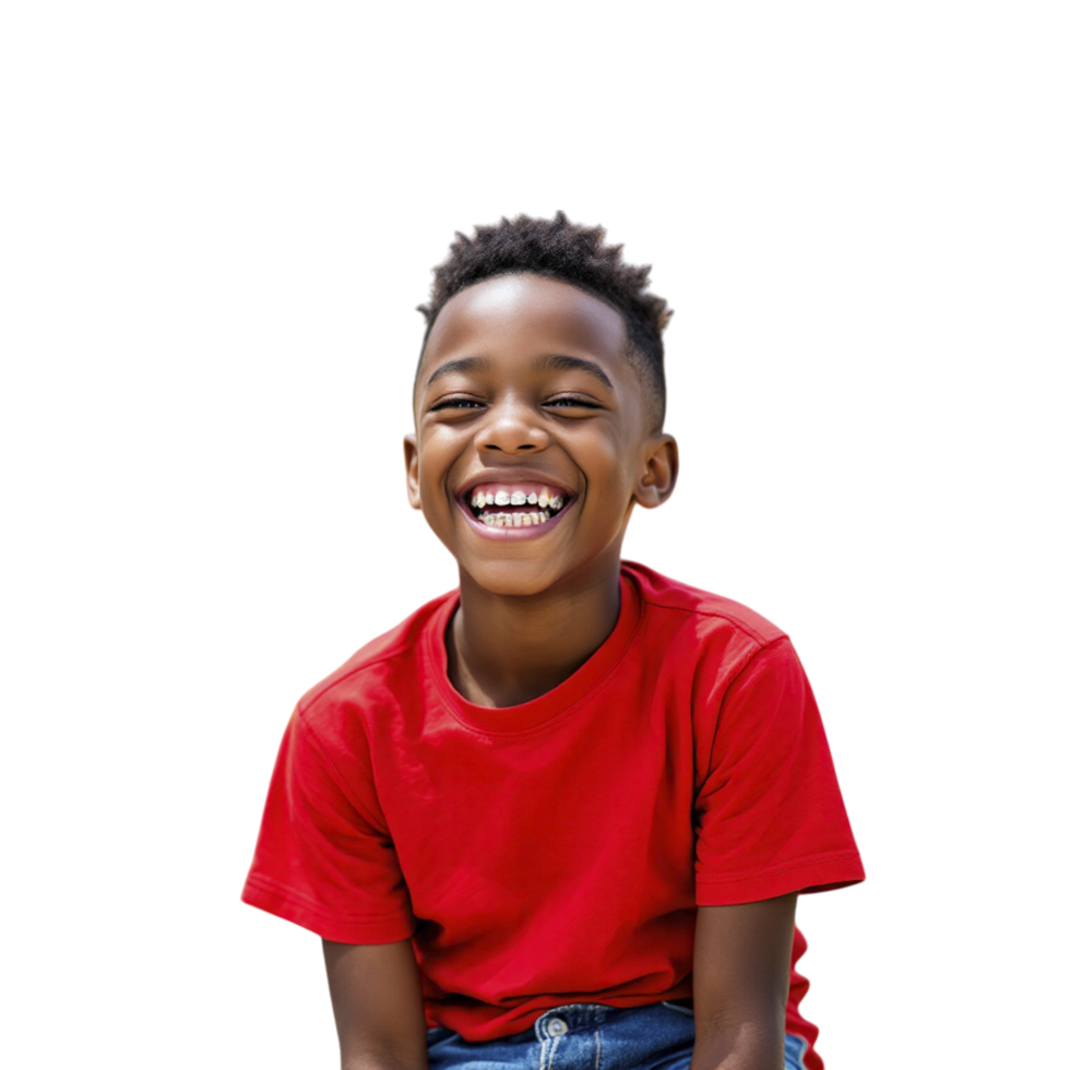 A young boy is smiling while sitting on a black background png