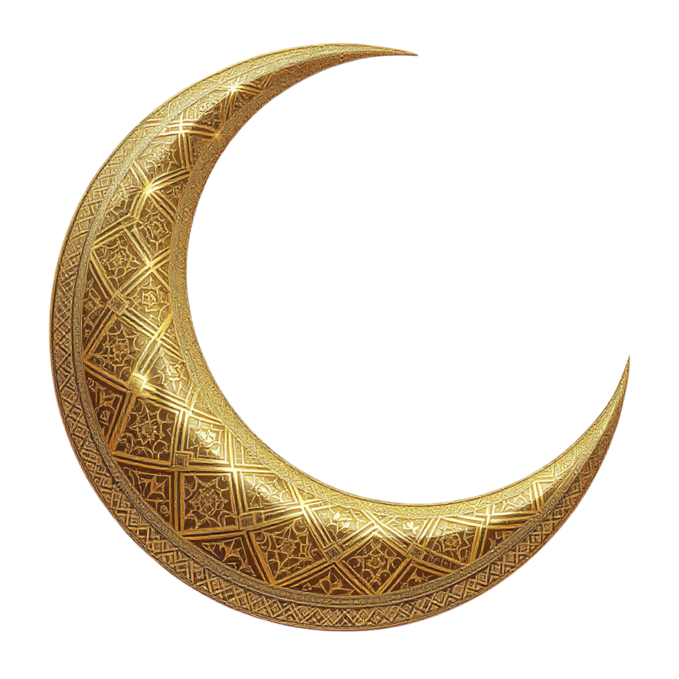 A golden crescent with intricate patterns png