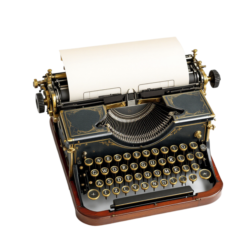 An old fashioned typewriter with a sheet of paper on top png