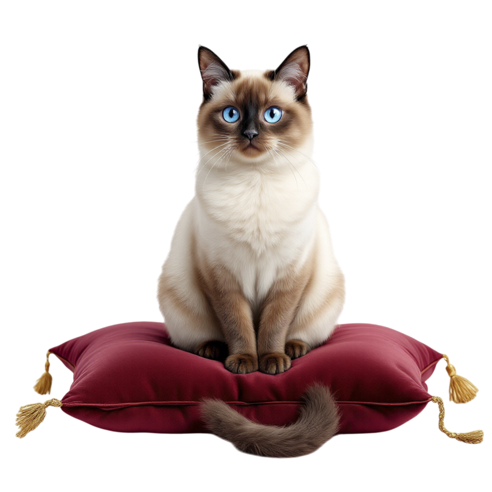 A siamese cat sitting on a red pillow png
