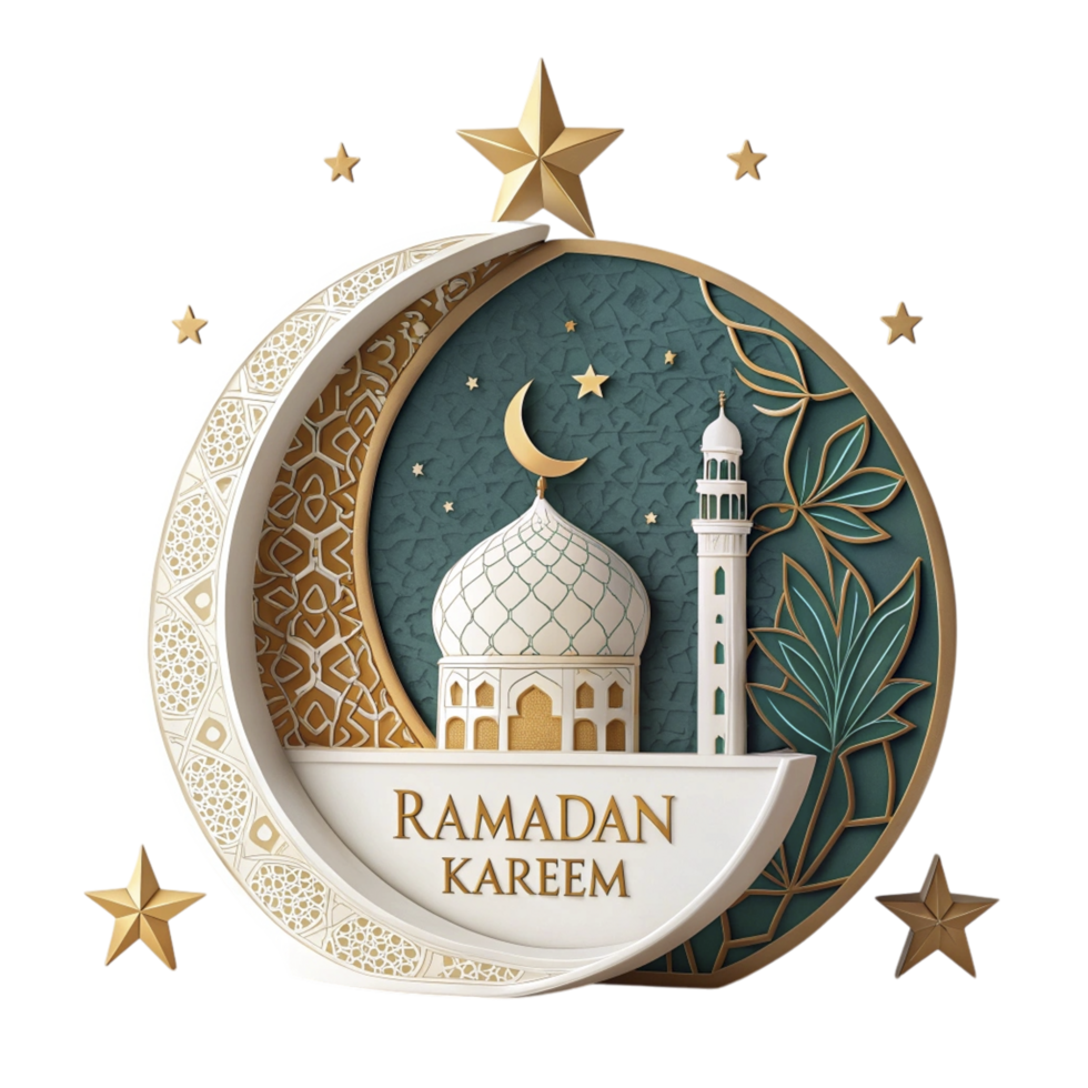 Ramadan kareem greeting card with mosque and crescent png