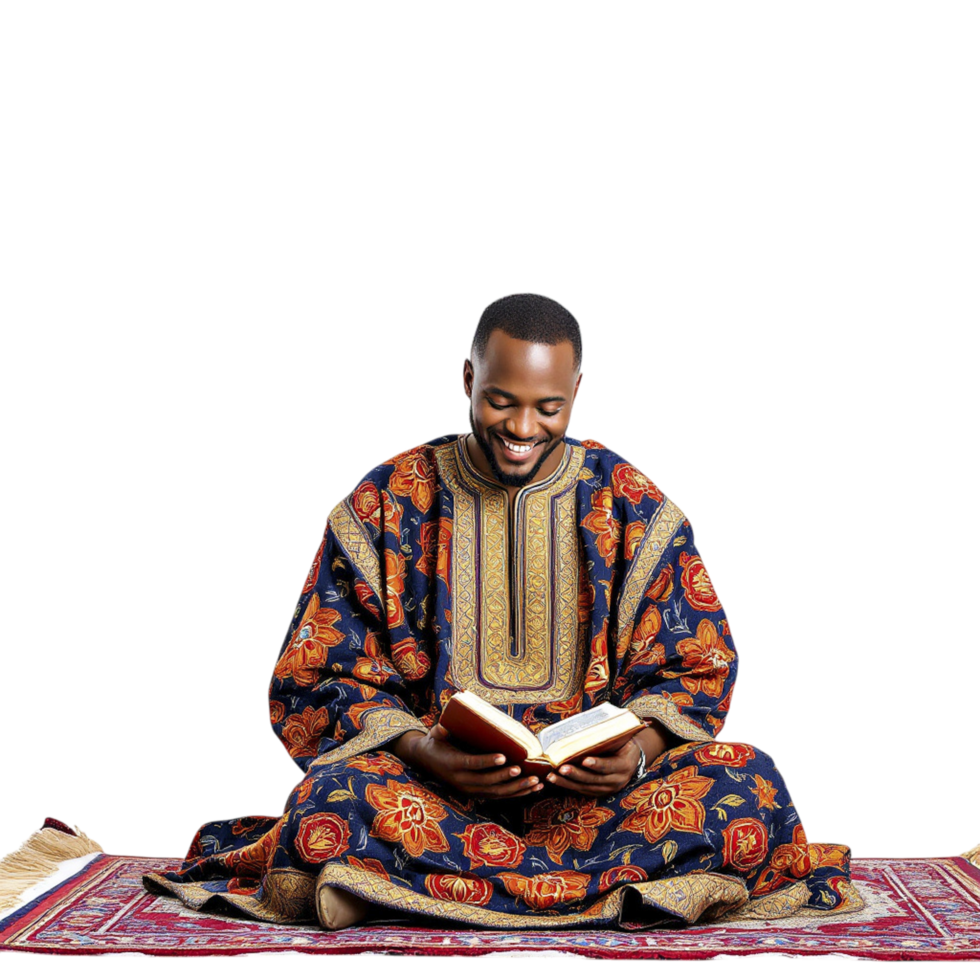 A man in traditional clothing is reading a book png