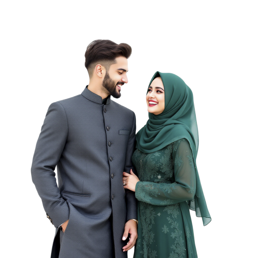 A couple in green clothing posing for a photo png
