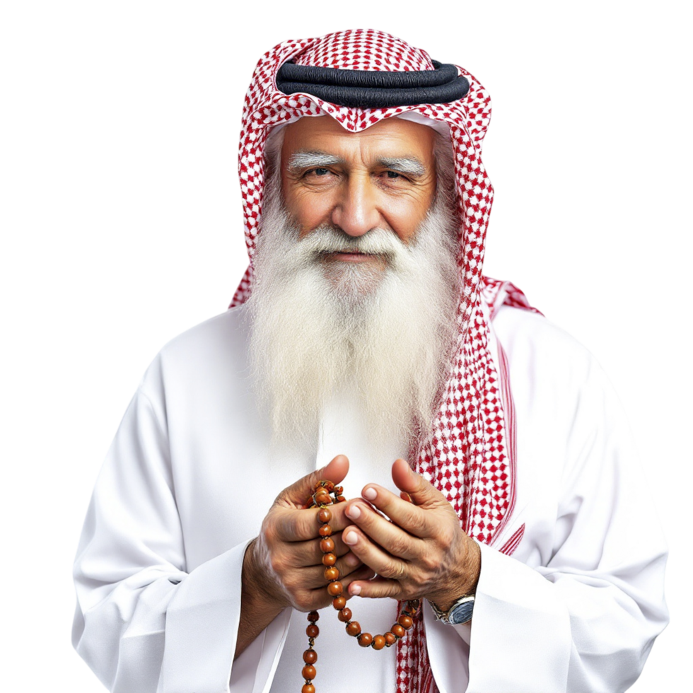 An arab man with a long white beard and a rosary png