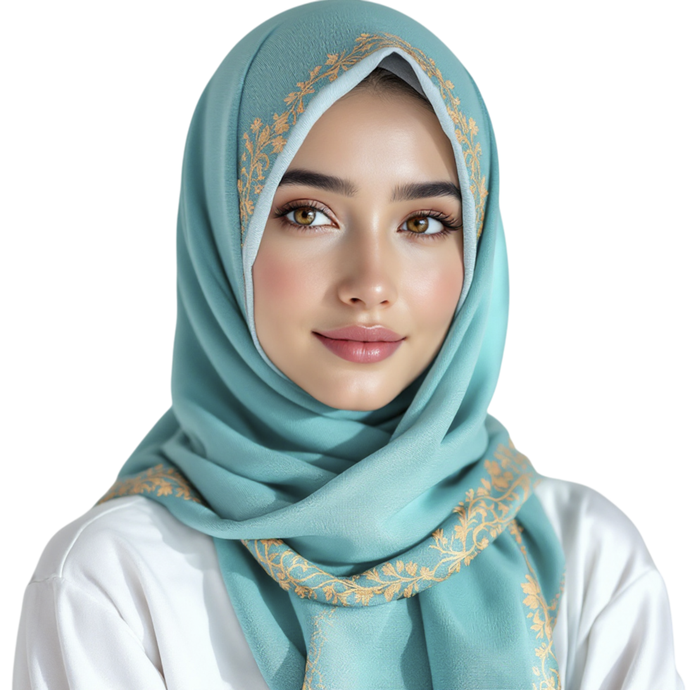 A beautiful young woman wearing a blue hijab png