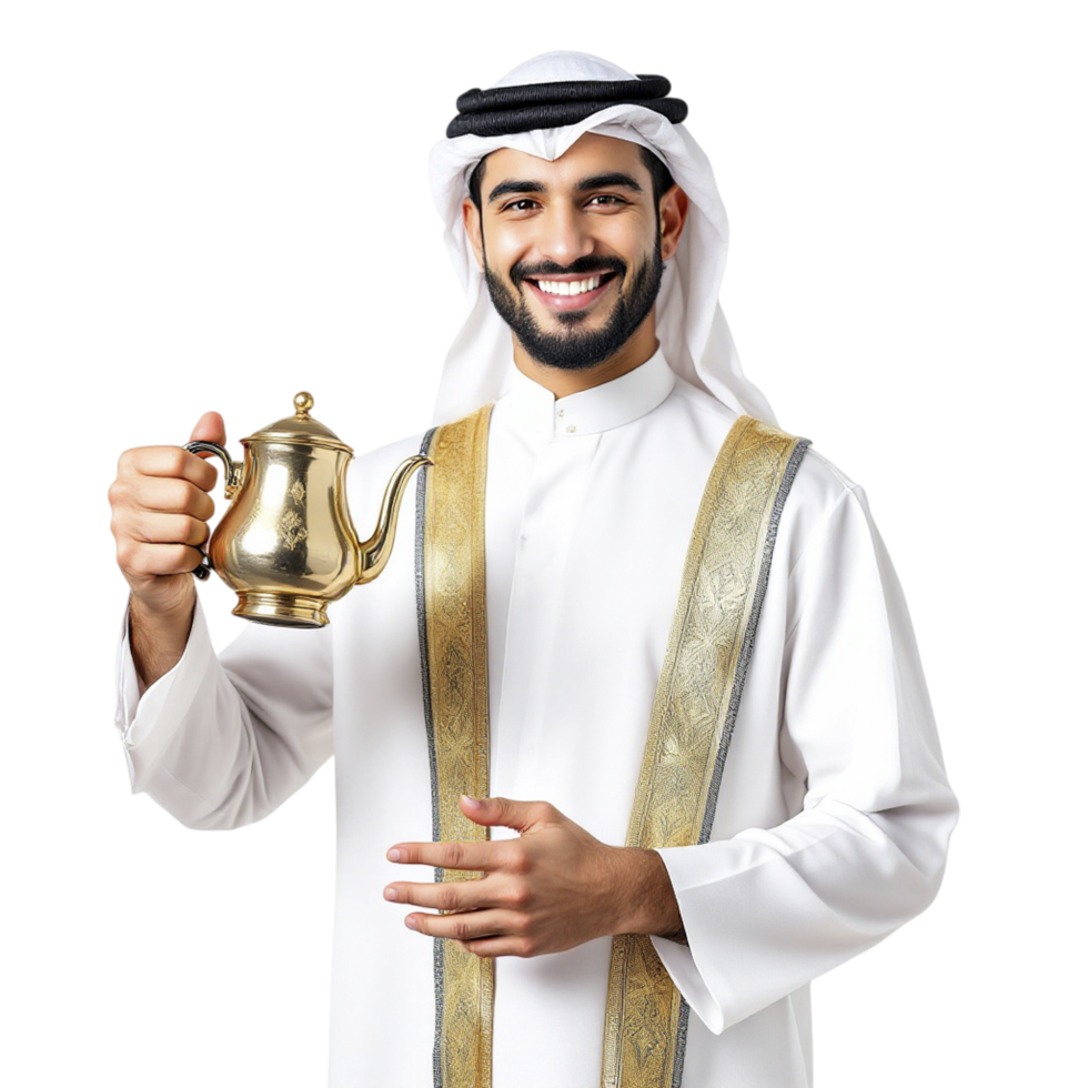 Arabian man holding a tea pot png