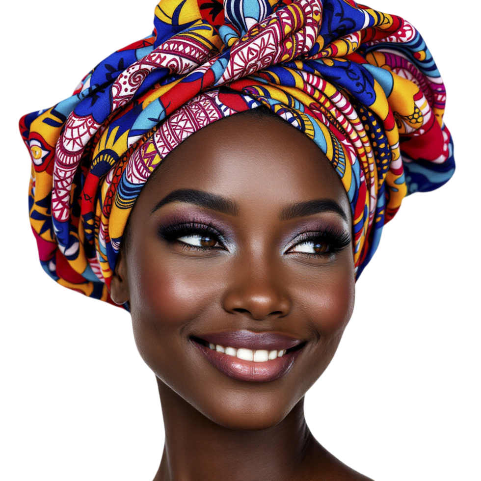Beautiful african woman with colorful head wrap png