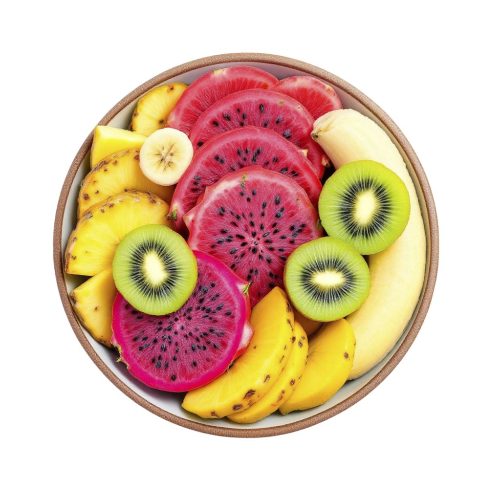 A bowl of sliced fruit on a black background png