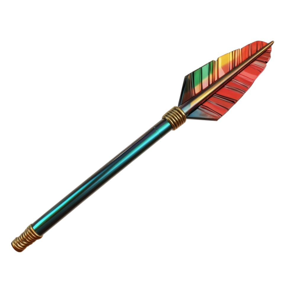 Green Arrow with Red Feather Fletching and a Sharp Pointed Tip png