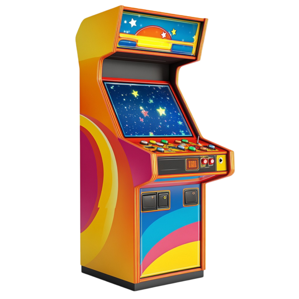 Classic Arcade Machine with a Nostalgic Design and a Vibrant Screen png