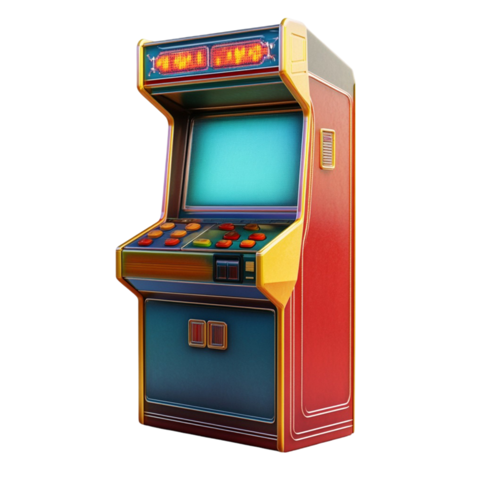 Vintage Arcade Machine with a Retro Design and Glowing Buttons png