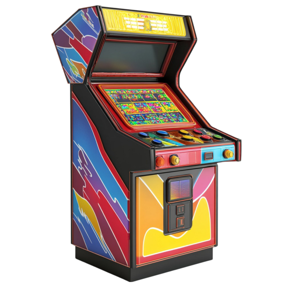 Retro Arcade Machine with Vibrant Buttons and a Joystick png