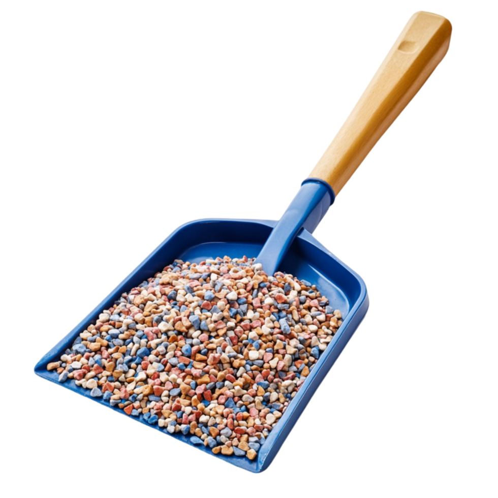 Shovel Filled with Small Garden Pebbles png