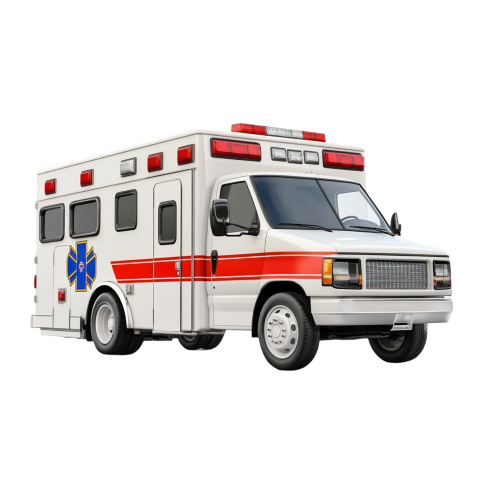 White Emergency Ambulance Van with Red Lights png