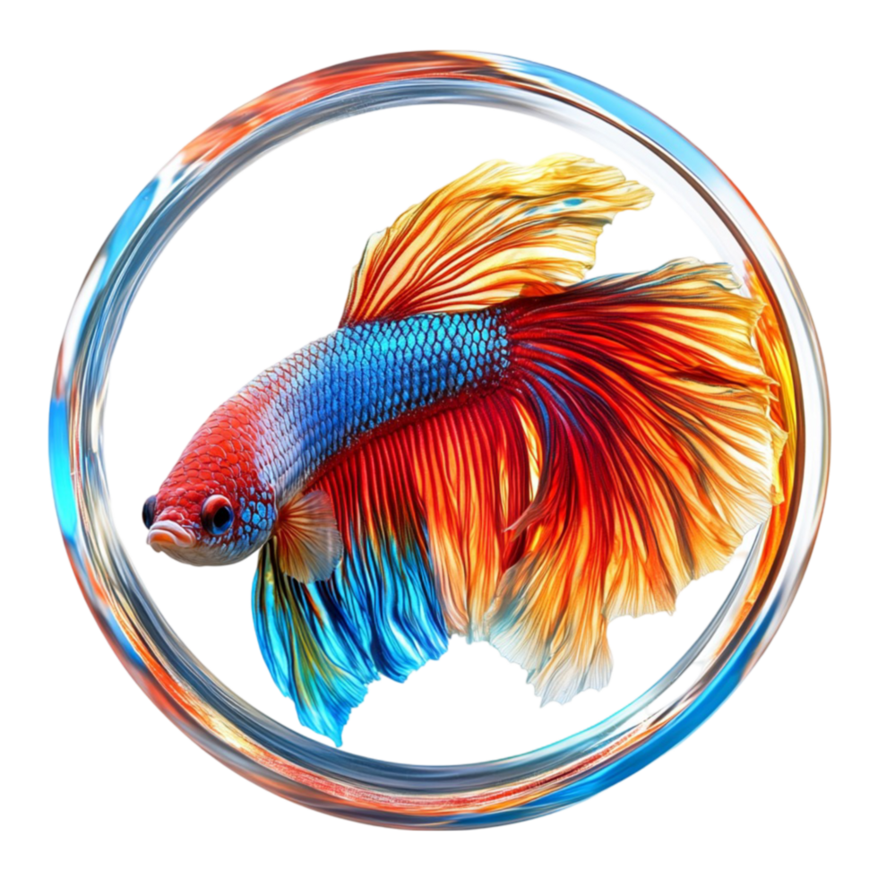 Vibrant Colorful Fish in a Circular Frame with Transparent Background png