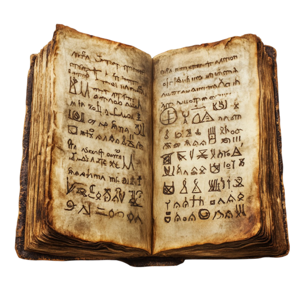 Worn-Out Historical Book with Curled Pages and Cracks png