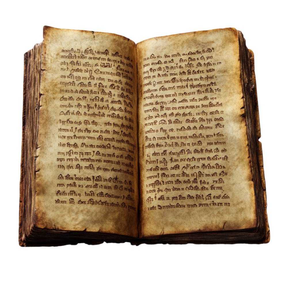 Open Aged Book with Yellowed Pages and Faded Text png