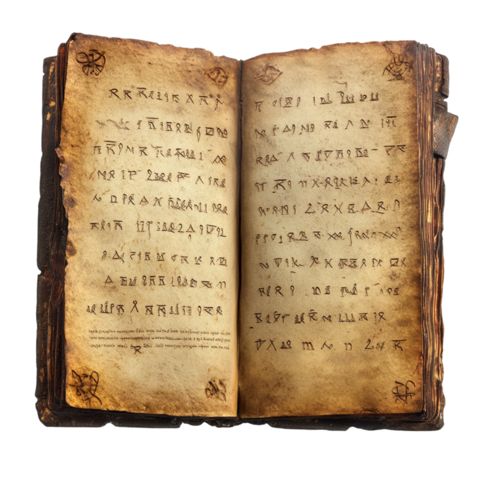 Ancient Leather-Bound Book with Worn Pages png