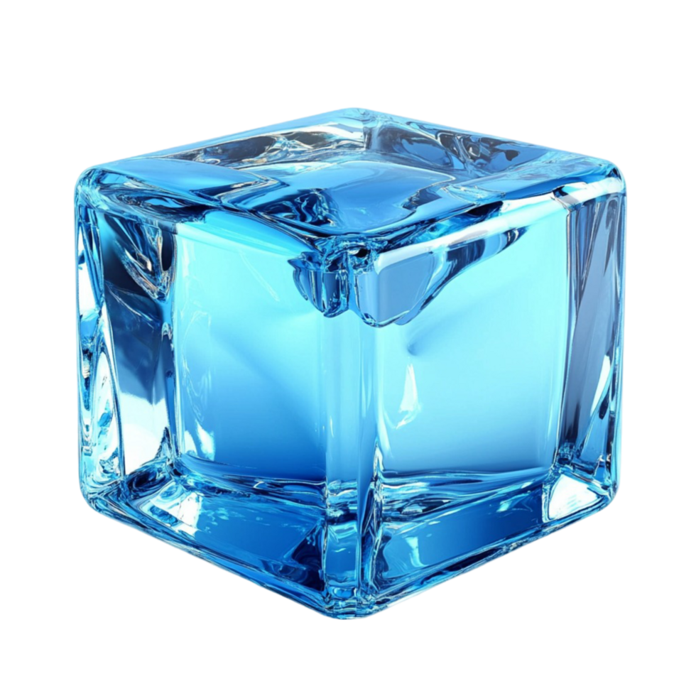 Chilled Blue Ice Cube with Visible Cracks and Reflections png