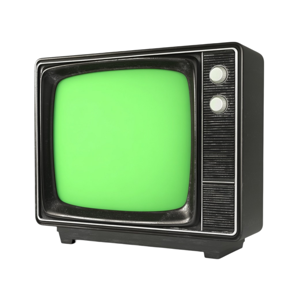 Old Television with Green Screen on Transparent Background png